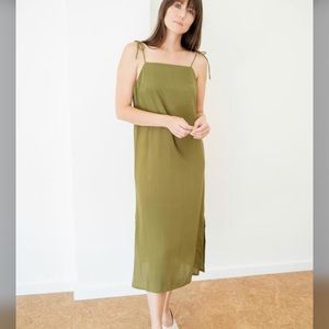 LAUDE (Tribe Alive) olive shoulder tie dress NWT
